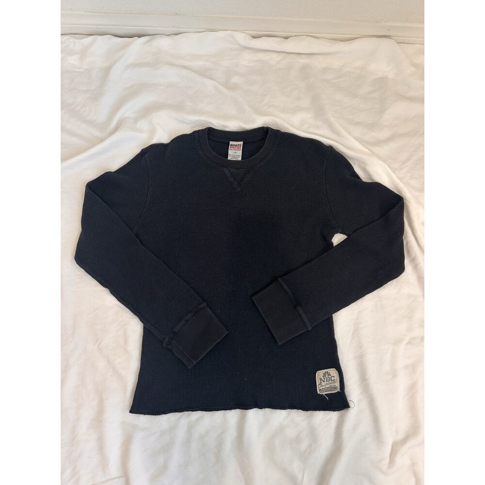 Roots Athletics NBC Waffle-Knit Pullover Sweater Black Crew Neck Men L